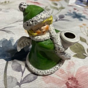 Goebel Germany Angel Candle Holder Figurine 42-009-09 Green Winter Coat Vintage